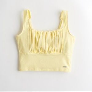 Yellow crop ruched cami, size small. From Hollister with unnoticeable stain